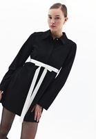 Women Black Mini Dress with Ribbon Detail