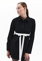 Women Black Mini Dress with Ribbon Detail