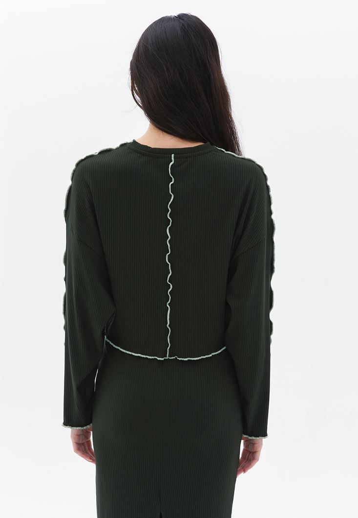 Bayan Yeşil Sıfır Yaka Crop Bluz