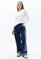 Bayan Mavi Kadife Detaylı Straight-Fit Denim Pantolon