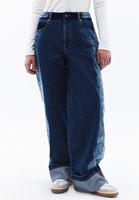 Bayan Mavi Kadife Detaylı Straight-Fit Denim Pantolon