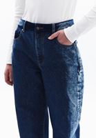 Bayan Mavi Kadife Detaylı Straight-Fit Denim Pantolon