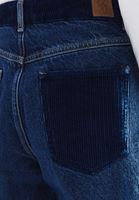 Bayan Mavi Kadife Detaylı Straight-Fit Denim Pantolon