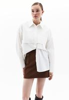 Women Cream Poplin Shirt with Pocket Detail