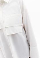 Women Cream Poplin Shirt with Pocket Detail