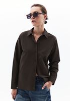 Women Brown Poplin Shirt with Buttons