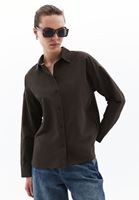 Women Brown Poplin Shirt with Buttons