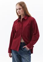 Women Red Poplin Shirt with Buttons