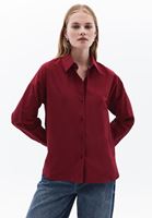 Women Red Poplin Shirt with Buttons