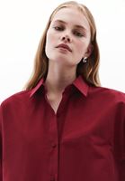 Women Red Poplin Shirt with Buttons