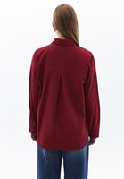 Women Red Poplin Shirt with Buttons