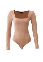 Women Beige Bodysuit With Square Neck