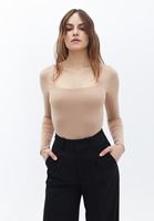 Women Beige Bodysuit With Square Neck