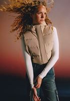 Women Beige Puffer Waistcoat with Goose Feather