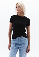 Women Black Crew Neck Cotton Blended Tshirt