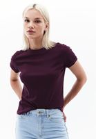 Women Purple Crew Neck Cotton Blended Tshirt