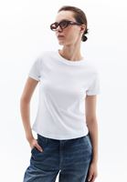 Women White Crew Neck Cotton Blended Tshirt