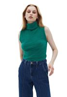 Women Green Turtle Neck Sleeveles Sweater