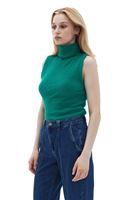 Women Green Turtle Neck Sleeveles Sweater