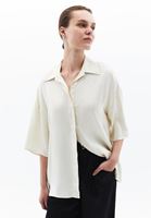 Women Cream Satin Shirt with Buttons