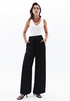 Women Black High Rise Wide Leg Satin Pants