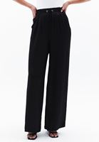 Women Black High Rise Wide Leg Satin Pants