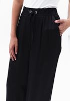 Women Black High Rise Wide Leg Satin Pants