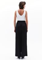 Women Black High Rise Wide Leg Satin Pants