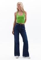 Women Navy High Rise Wide Leg Denim Pants