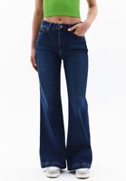 Bayan Lacivert Yüksek Bel Wide-Leg Denim Pantolon