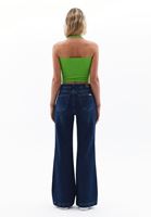 Women Navy High Rise Wide Leg Denim Pants