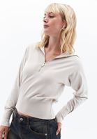 Women Beige Polo Neck Knitwear Sweater