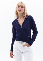 Women Blue Polo Neck Knitwear Sweater