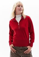 Women Red Polo Neck Knitwear Sweater