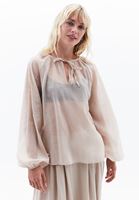 Women Beige Tulle Blouse with Collar Detail