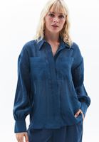 Women Blue Shirt with Puff Sleeves