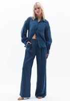 Women Blue Ultra High Rise Wide Leg Pants