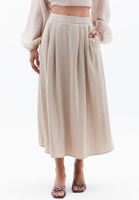 Women Beige High Rise Midi Skirt