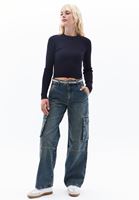 Women Navy Crew Neck Crop Sweater