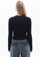 Women Navy Crew Neck Crop Sweater