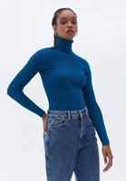 Women Blue Turtleneck Knitwear Sweater