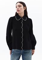 Women Black Embroidered Shirt with Puff Sleeves