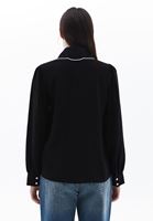 Women Black Embroidered Shirt with Puff Sleeves