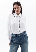 Women Cream Embroidered Shirt with Puff Sleeves