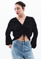 Women Black Oversize Blouse with Gathering Detail