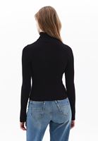 Women Black Turtle Neck Knitwear Sweater