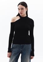 Women Black Knitwear Sweater with Cut-out Detail