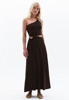 Women Brown Single Shoulder Dress with Buckle Detail