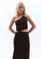 Women Brown Single Shoulder Dress with Buckle Detail