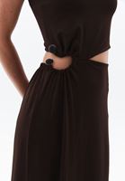 Women Brown Single Shoulder Dress with Buckle Detail